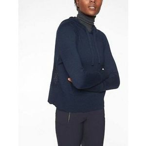 🔴Athleta Navy Blue Hooded Verona Merino Wool Knit Hoodie Size Small
